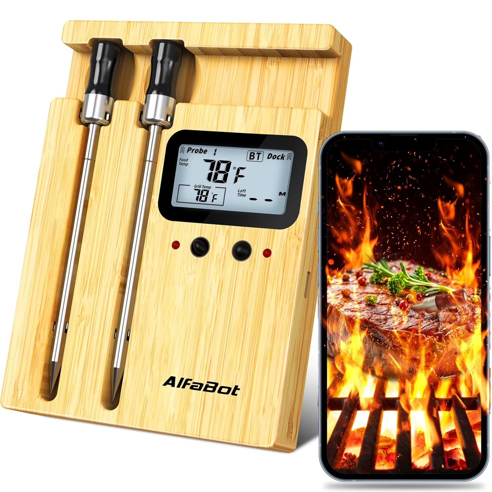 AlfaBot Wireless Meat Thermometer Digital, 2 Probes, Improved Stability