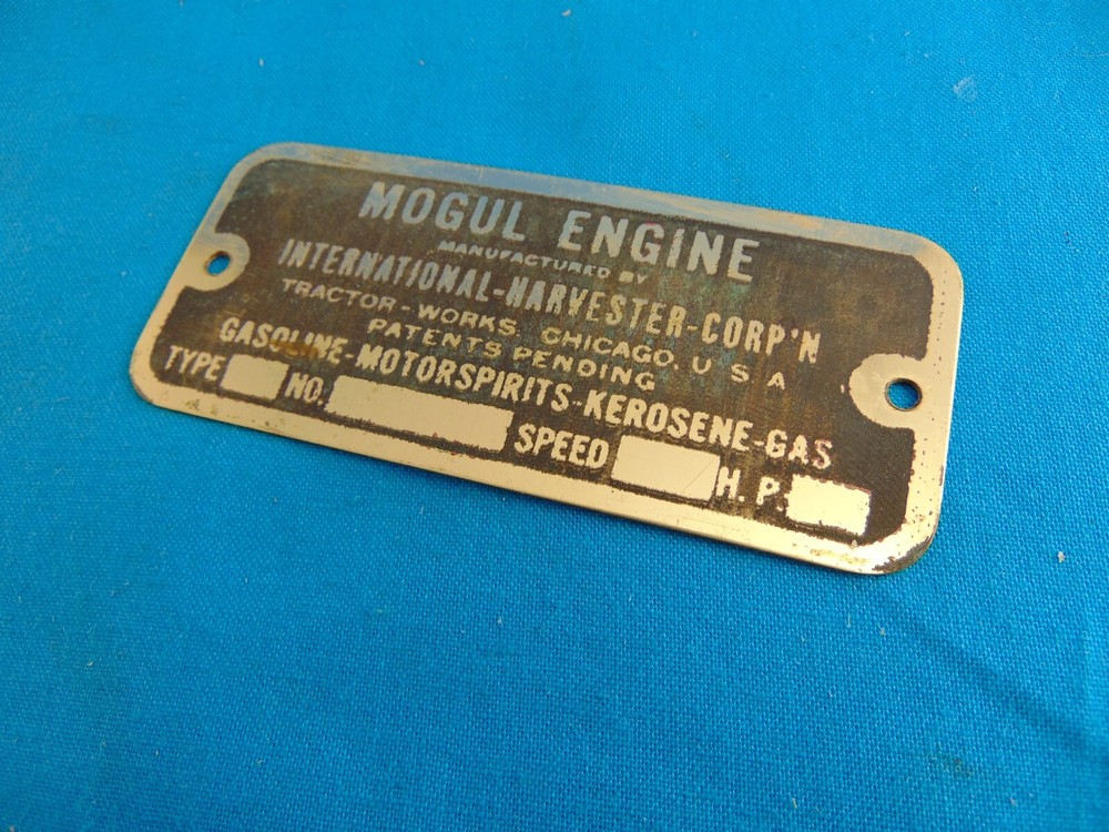 IHC Mogul Engine Brass Data Plate Repro Unstamped Antique Engine