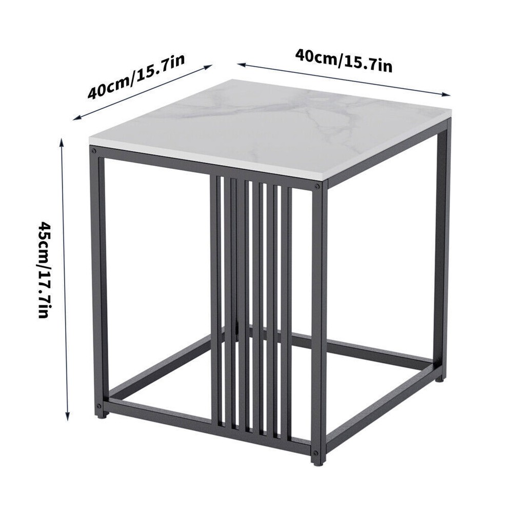 Marble End Table Side Tables Bedroom Nightstand Unique Black Paint Coated Frame