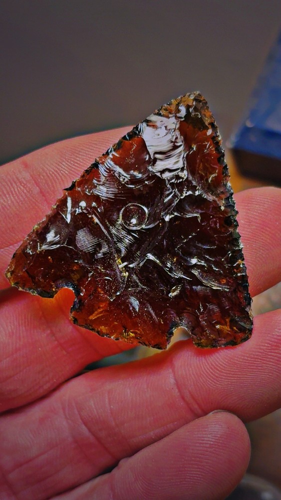 Flintknapped Melted Beer Bottle Arrowhead, Very Nice, Bubbles