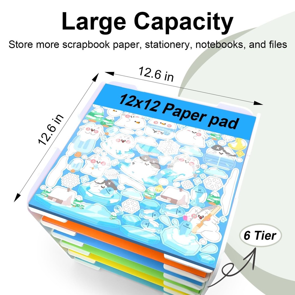 12x12 Paper Organizer, 6-Tier Scrapbook Paper Storage, Stackable Desktop File...