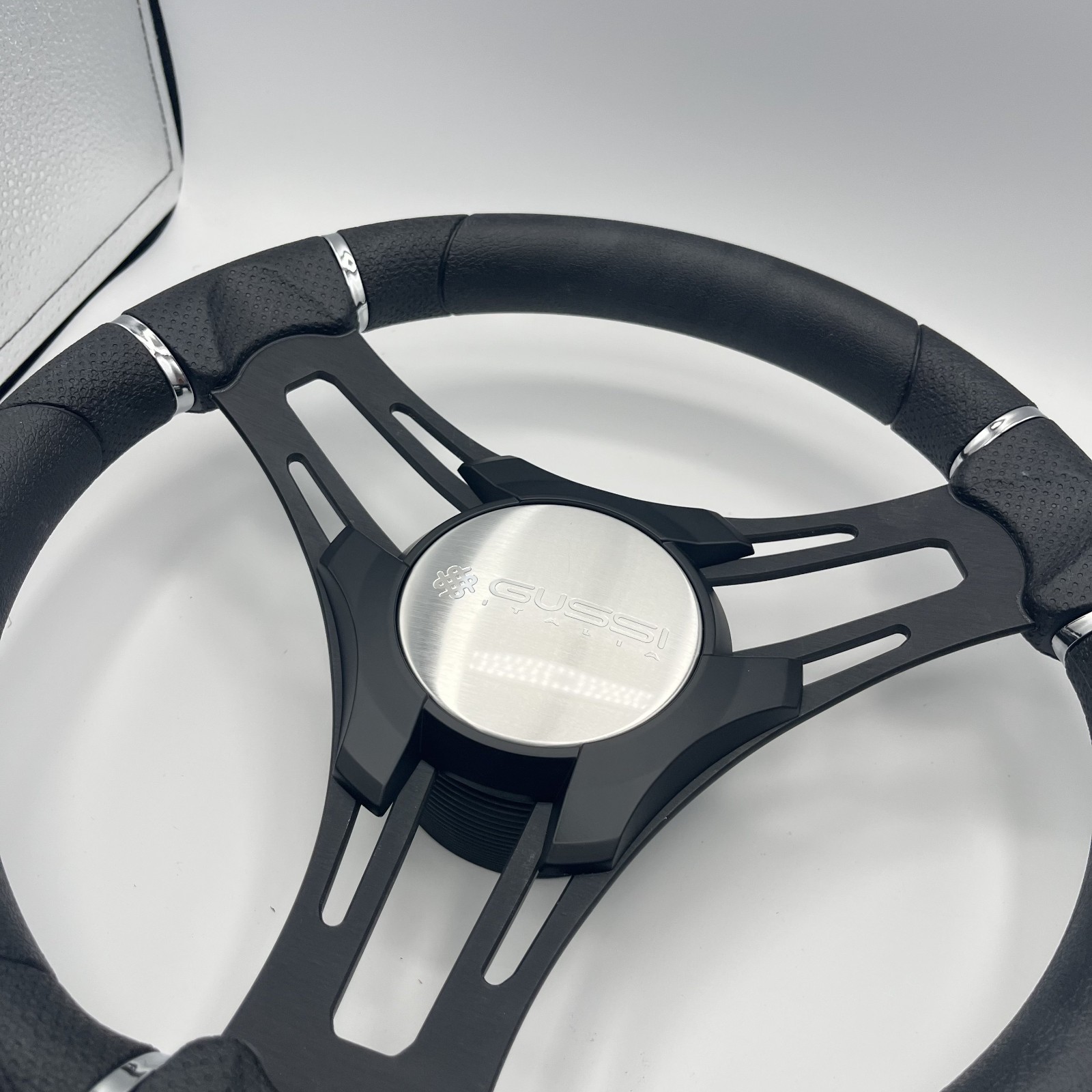 Gussi Italia Boat Steering Wheel Black Brushed Alum Spokes KEYED | Gussi Italia