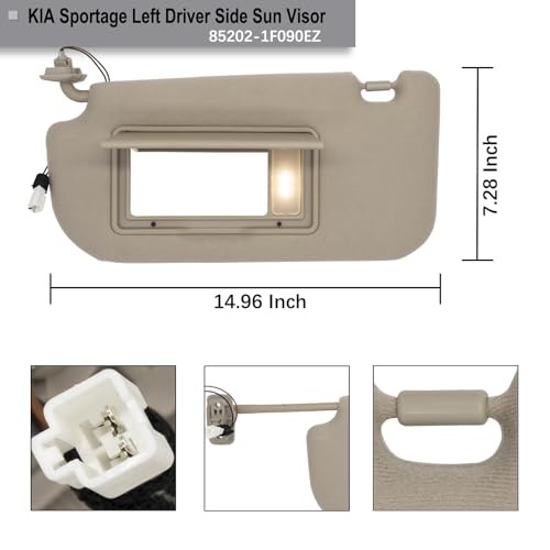Driver Left Side Sun Visor Replacement Fits for Beige(Driver Side with Light)