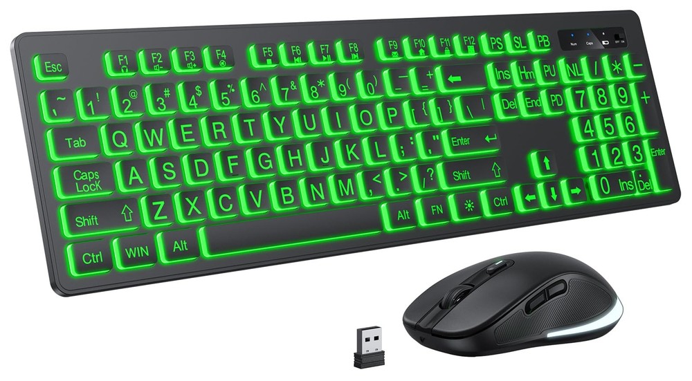 Large Print 7 Colors Backlit Wireless Keyboard & Mouse For PC Windows Gaming