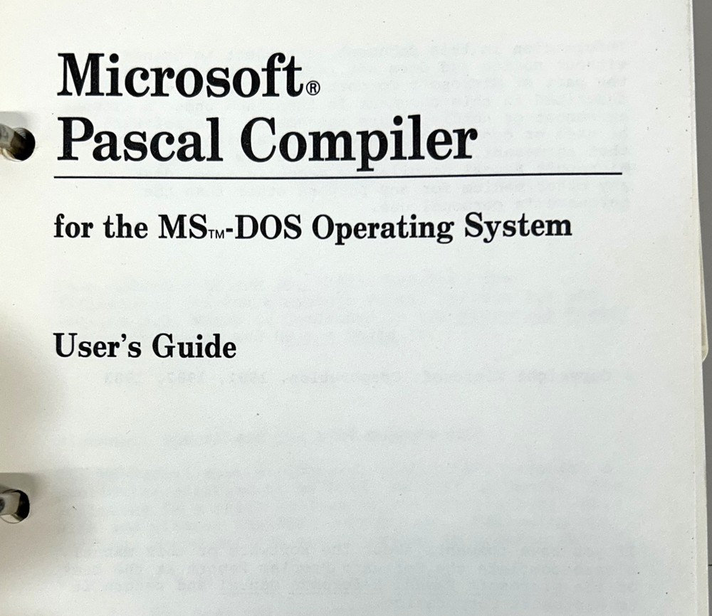 Microsoft Pascal Compiler Vrs 3.32 Manual & Software