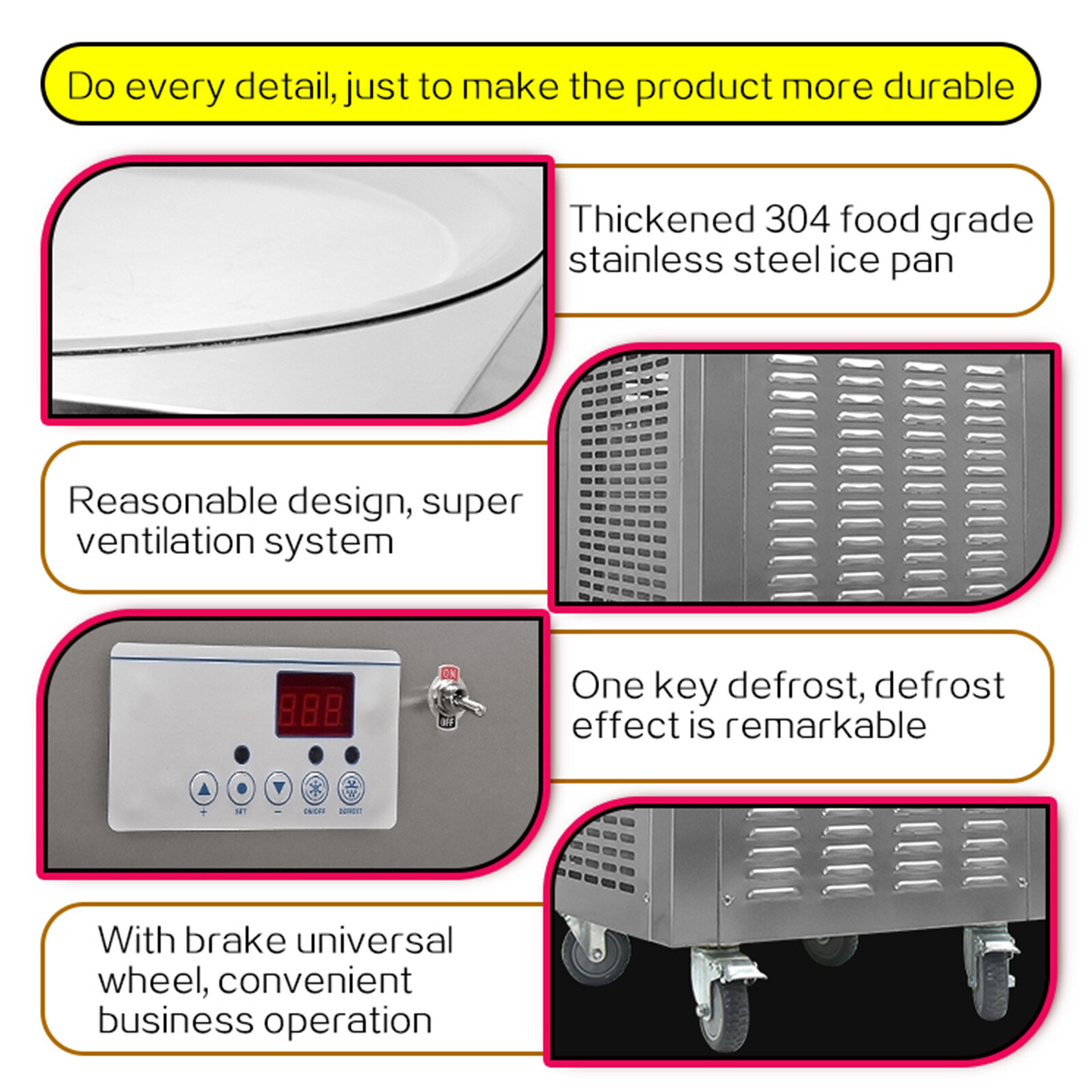Kolice Commercial 22" round pan fry ice cream machine rolled ice cream machine