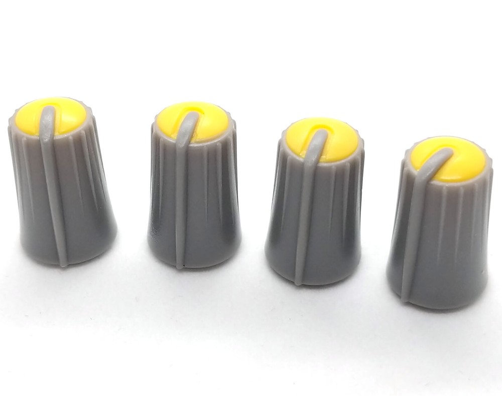 4 Grey & Yellow D-Shaft Knobs 6mm 270 Degree DJ-TECH BEHRINGER SOUNDCRAFT ALESIS