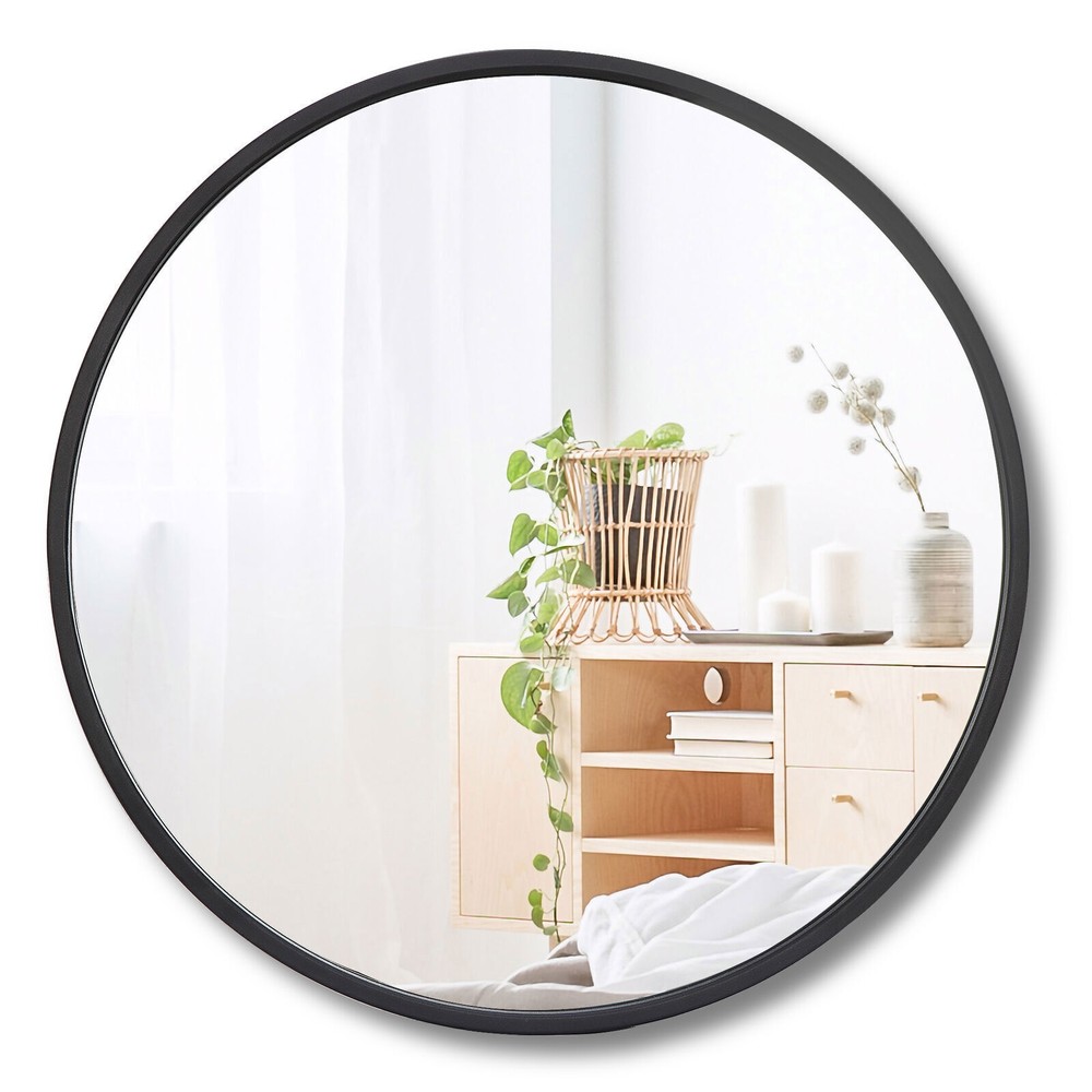 Round/Rectangular Wall Mirror Black Metal Frame For Home and Bathroom Wall Decor