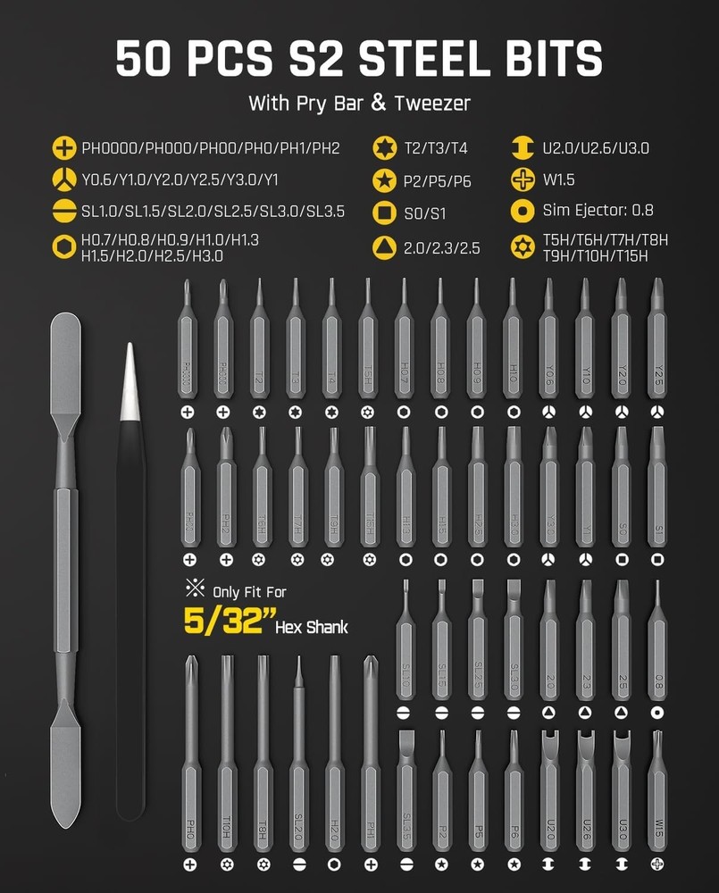 E2 Mini Electric Screwdriver Cordless Set 50 Bits for PC Laptop Camera