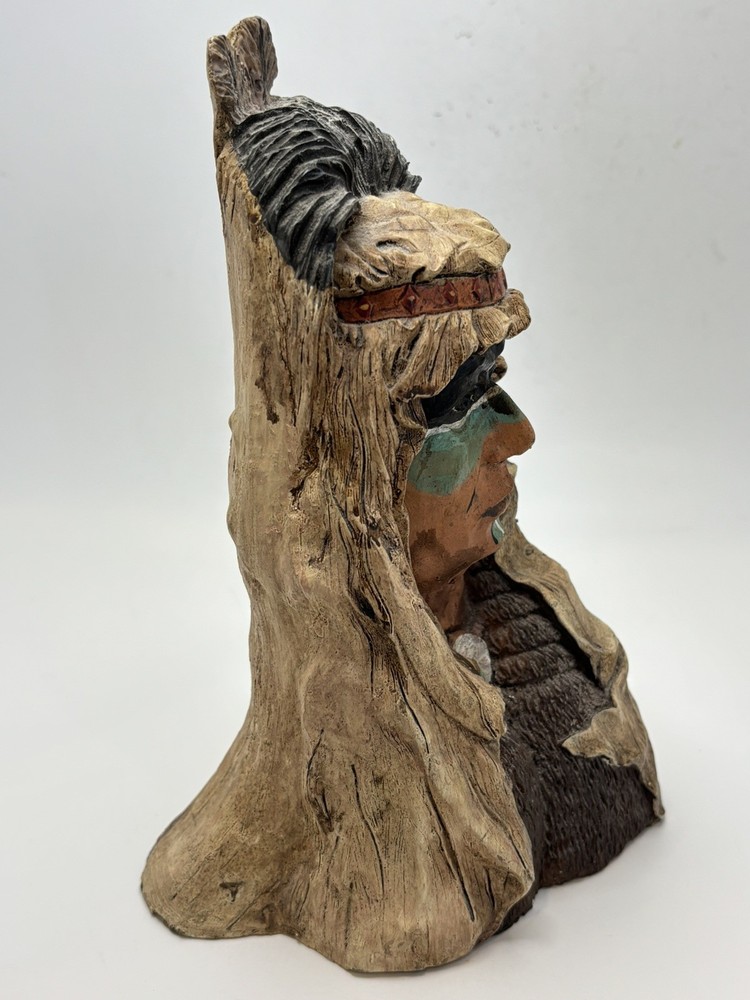 Native American Indian Chief Hand Painted Statue Bust