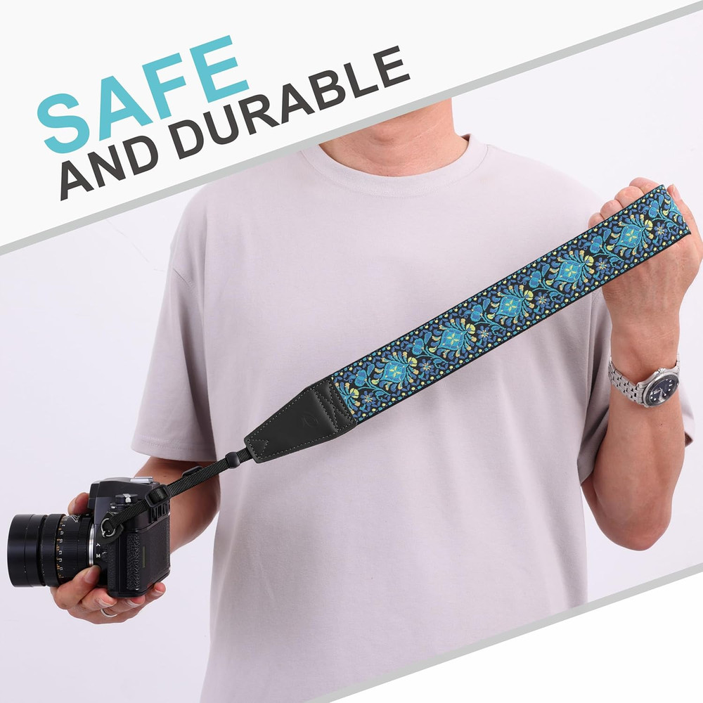 Premium Camera Strap with Leather Ends and Soft Suede Padding, Quick Release