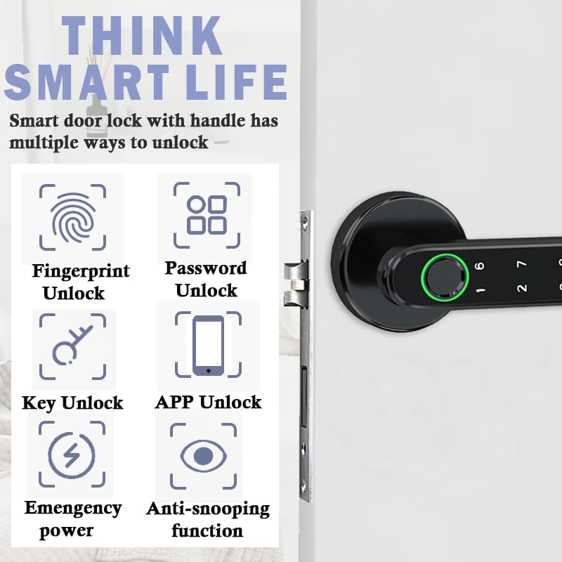 Fingerprint Smart Door Lock Biometric Door Lock Handle Bluetooth App Key Control