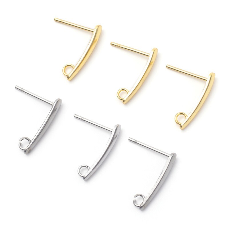 100Pcs Gold 304 Stainless Steel Earring Posts Smooth Drop Stud Loop Ring 15x10mm