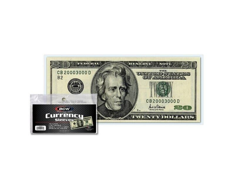 100 BCW Regular Currency 2 Mil Soft Poly Sleeves Holder Storage US Note Bill