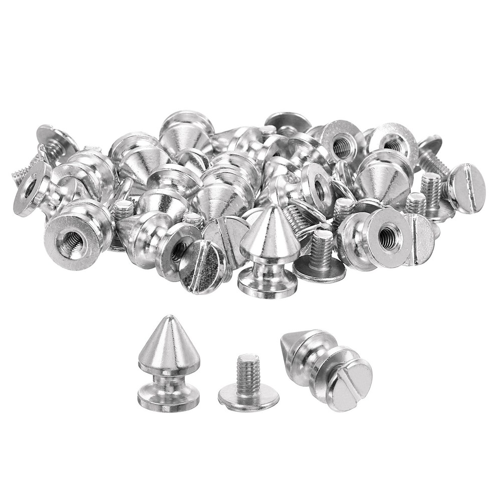 50Sets Cone Spike Stud Rivet,12mm Tree Studs and Spikes Silver