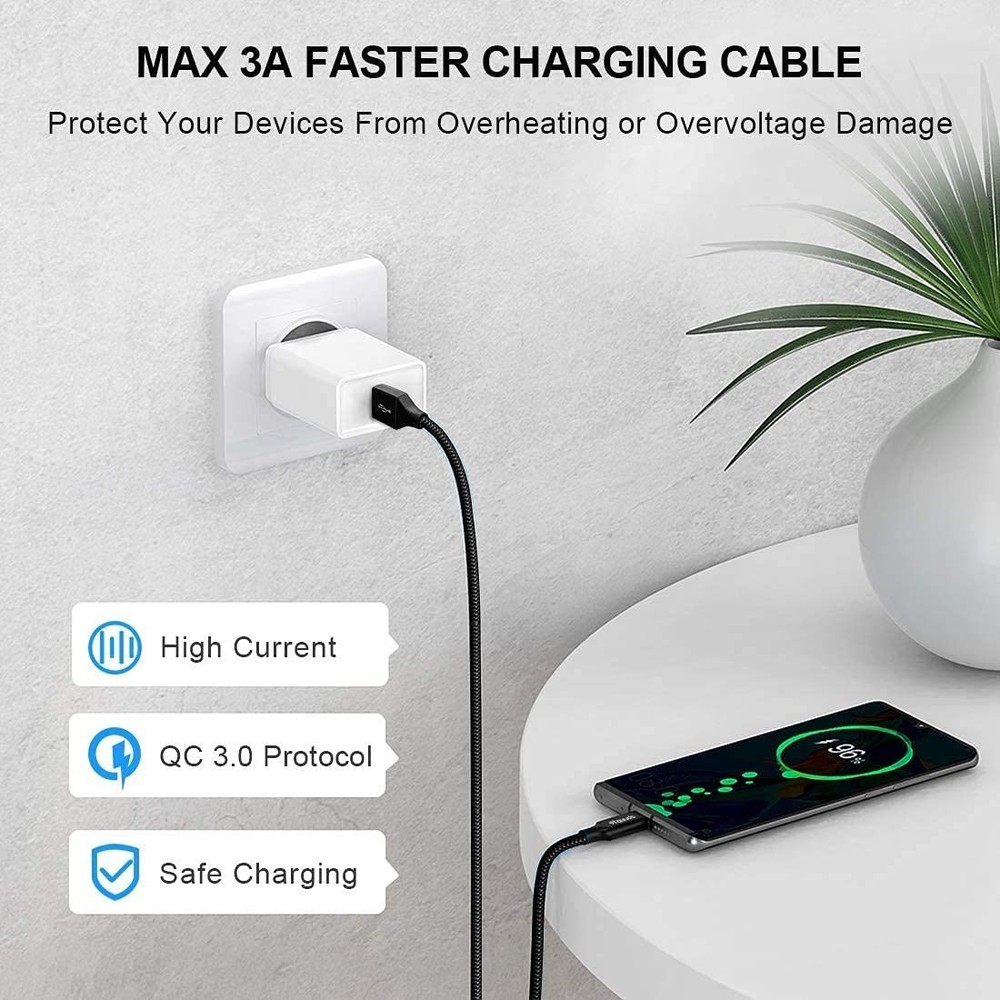 etguuds USB to C Cable 2ft, 2-Pack A Type C Charger Black