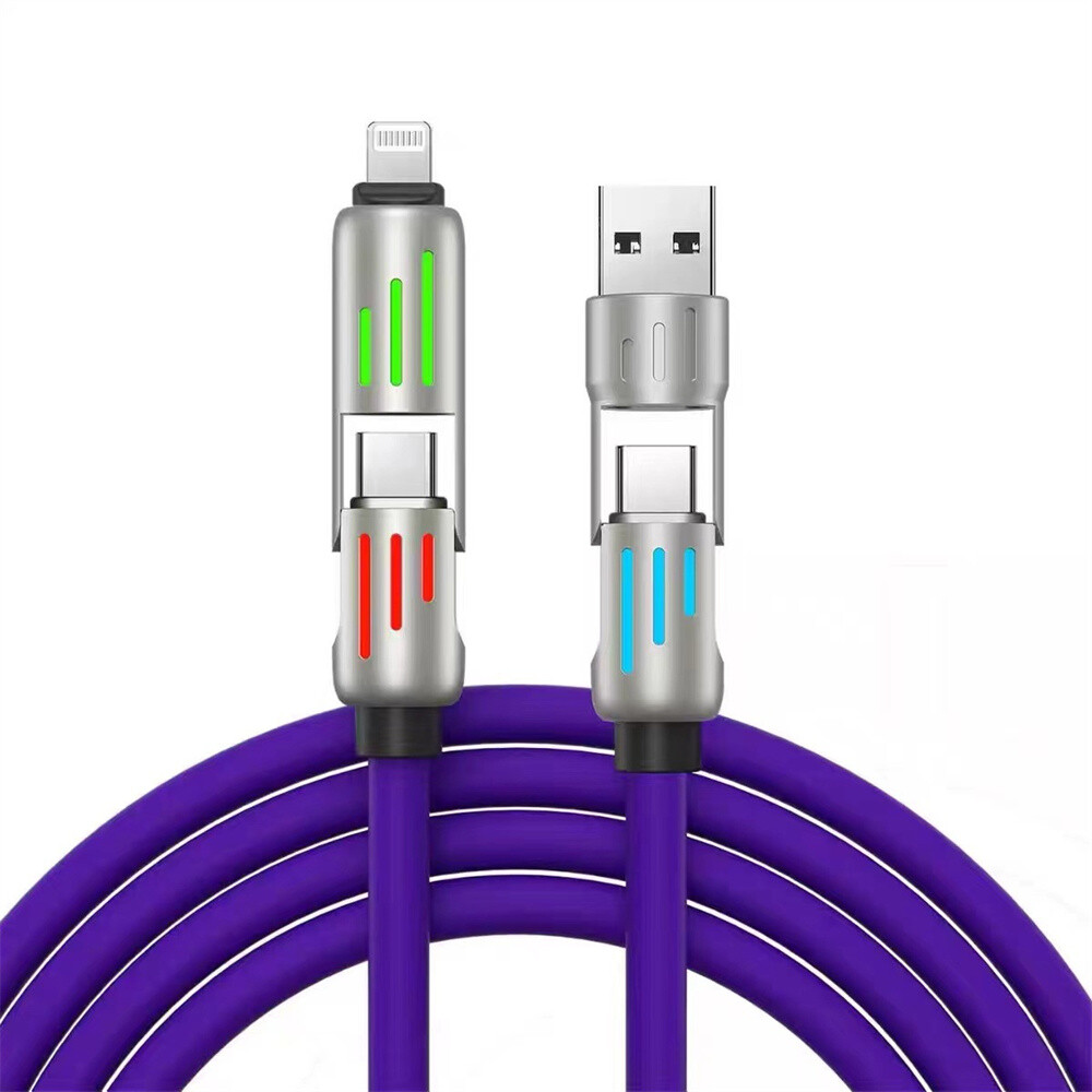 4 in 1 USB C Cable 240w Fast Charging & Data Sync Multi Silicone RGB Charge Cord