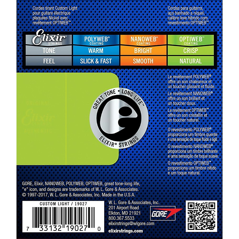Elixir Electric Guitar Strings with OPTIWEB Coating Custom Light .009-.046 2 Pck
