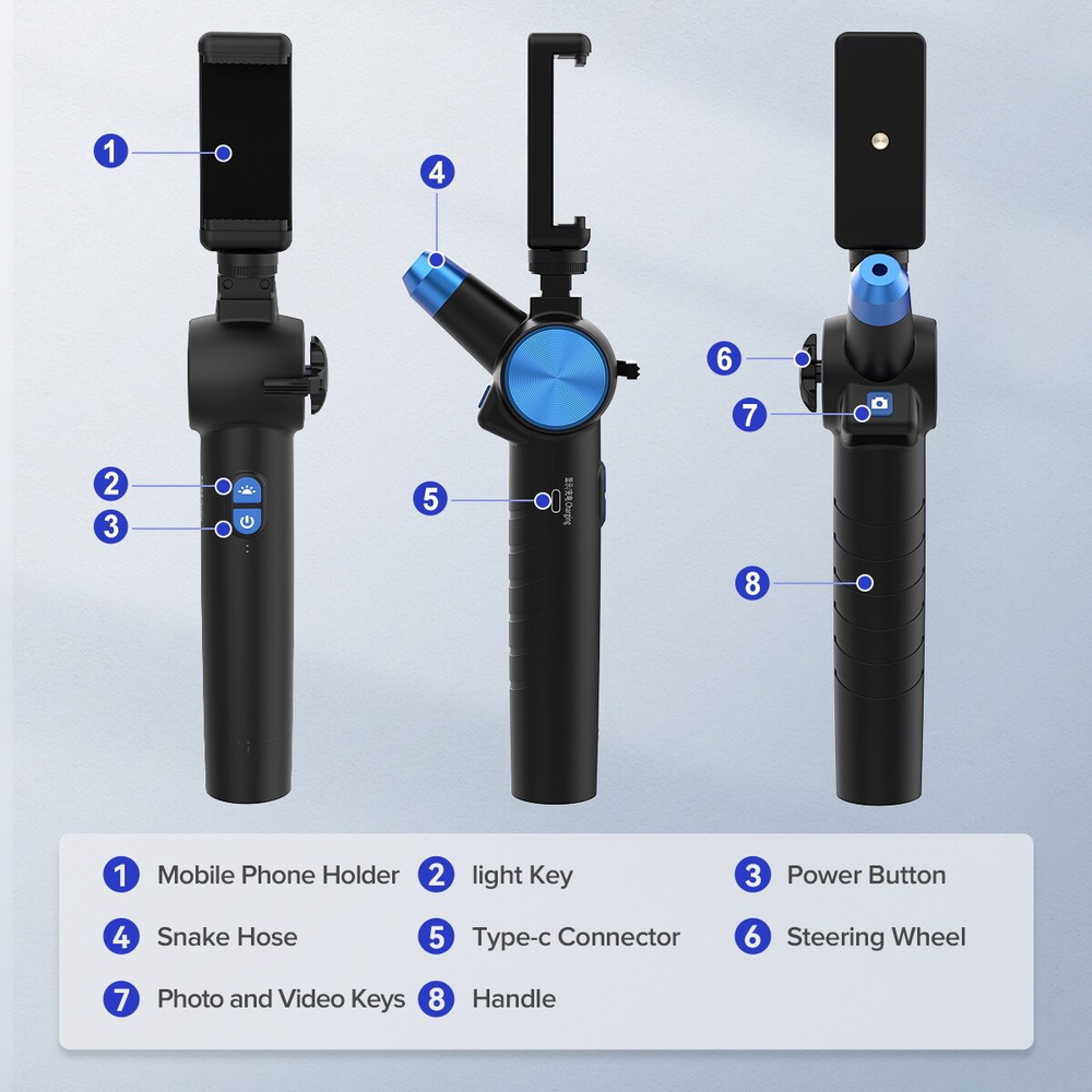 Two-Way 210° Articulating Borescope Endoscope 6.25mm Lens for IOS/Android/Tablet