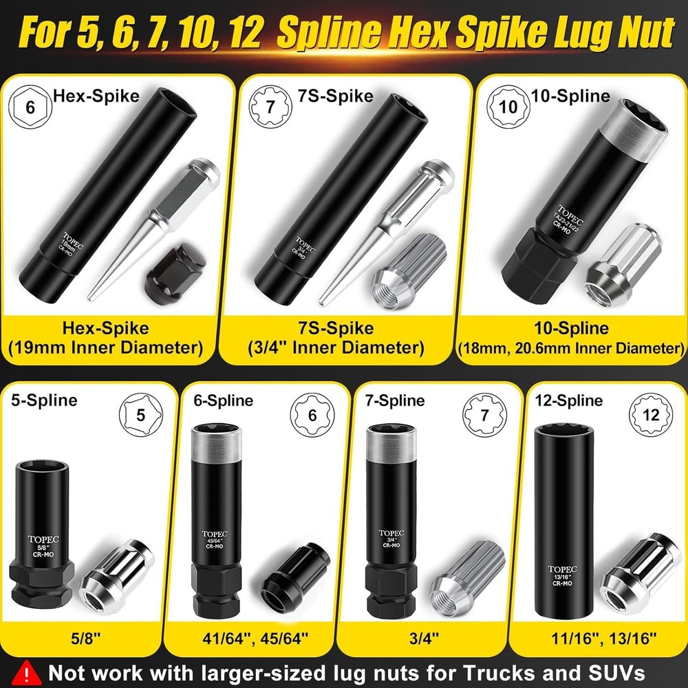 11-Piece Lug Nut Key Set - Spline, Spike & Hex Socket Removal Kit
