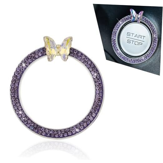 Car Engine Start Stop Decorative Ring, Bling Butterfly Diamond 1 PC Purple