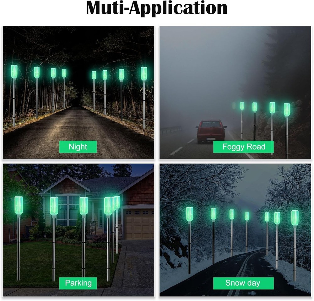 4 Pcs Solar Powered Driveway Markers Reflective Lights Green
