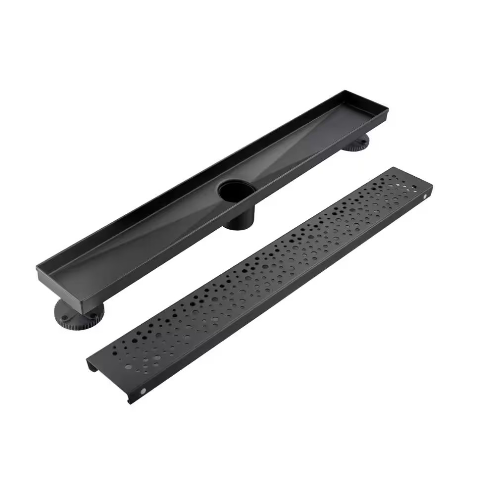 32 In. Linear Stainless Steel Shower Drain with Rain Drop Pattern, Matte Black