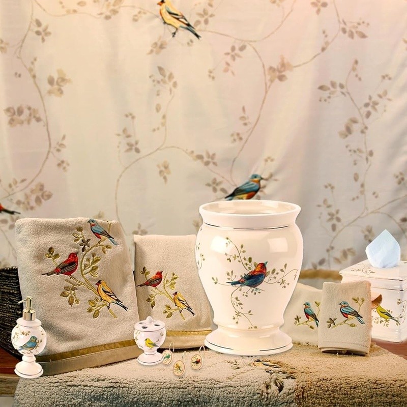 Ceramic Toothbrush Holder Decorative Birds Bathroom Accessory Elegant Design New