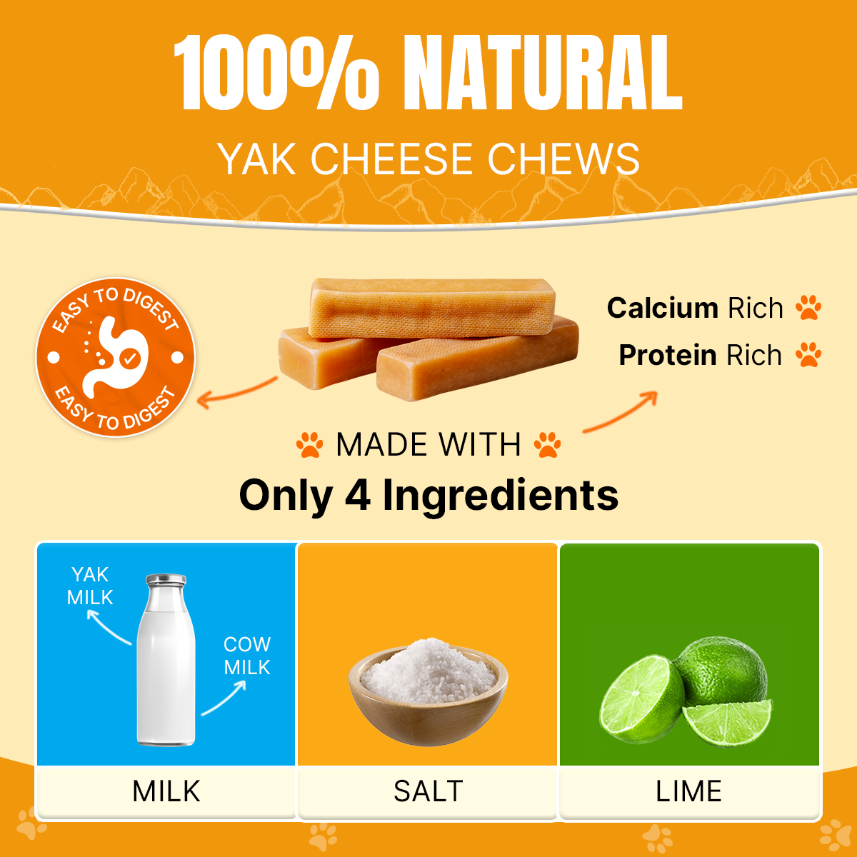 Yak Cheese Dog Chews for XL dogs 3lbs, All Natural and Long lasting Hard Chews