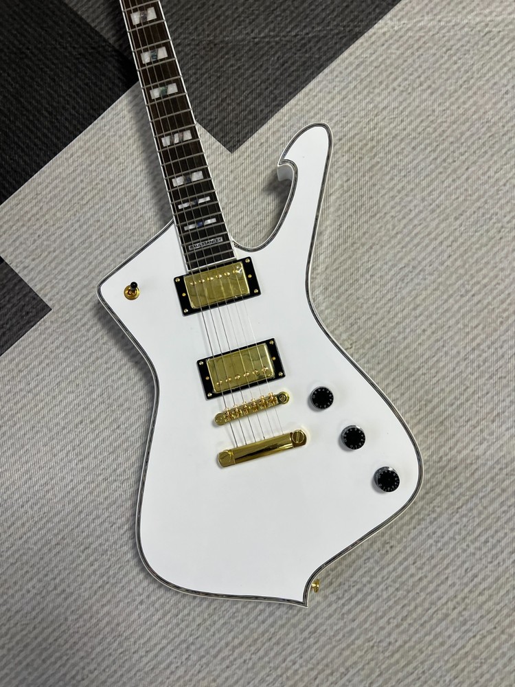 Iceman Electric Guitar Solid Body White with Gold Hardware HH Pickups