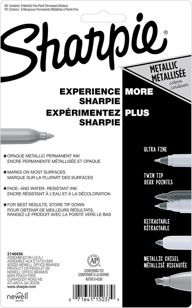 Assorted Metallic Permanent Markers, 6ct - Quick Drying, Fade Resistant Ink