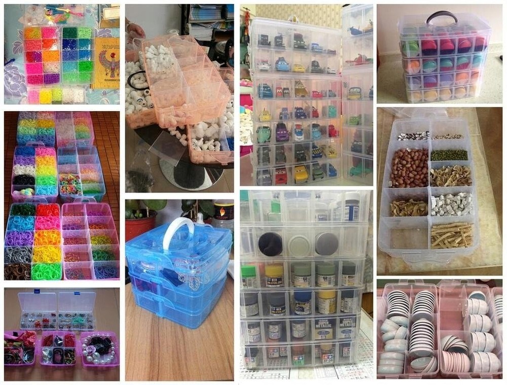 DJUNXYAN 3-Tier 18 Sections Transparent Stackable Adjustable Compartment Slot...