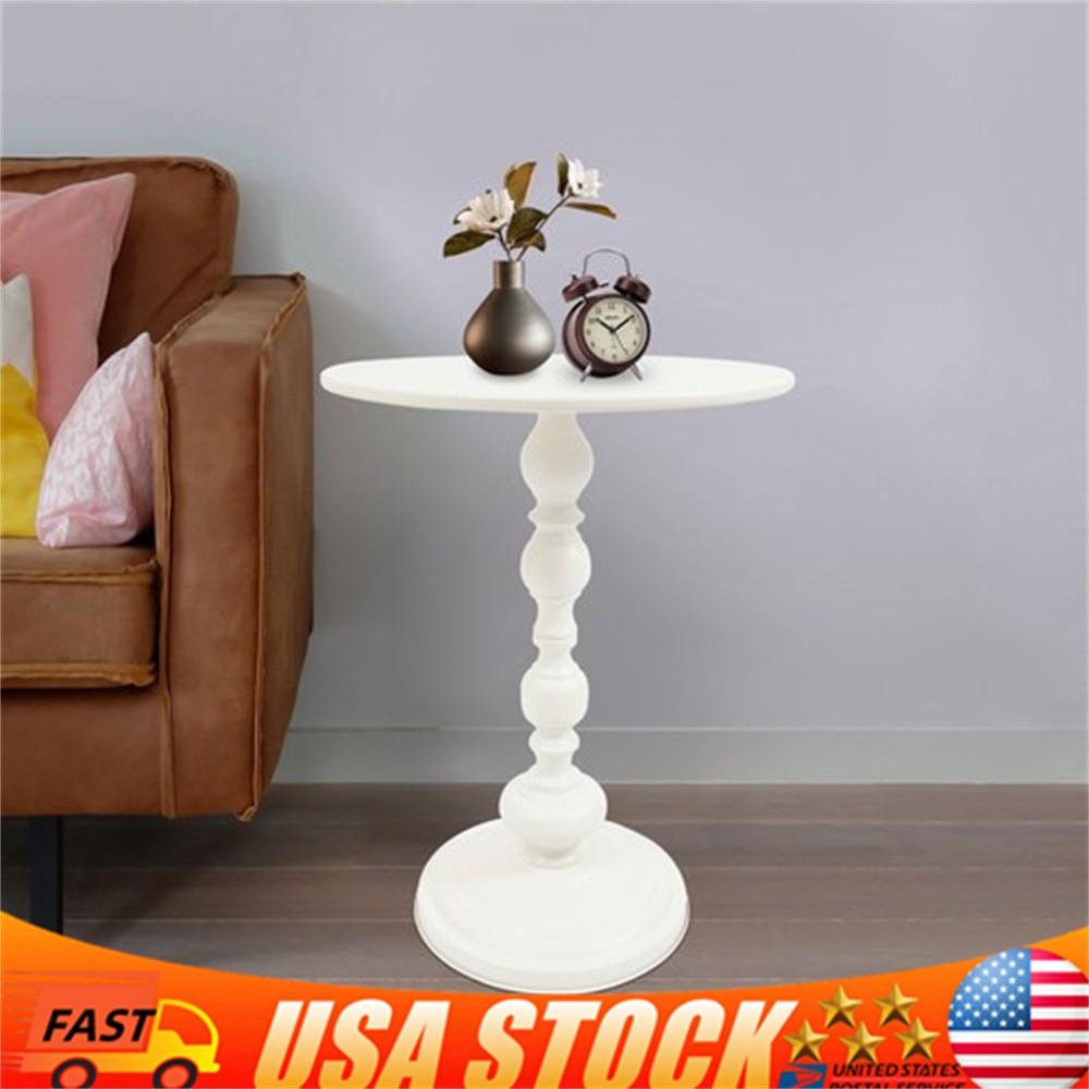 Round Side Table Retro Coffee End Table Small Accent Pedestal Table White Home