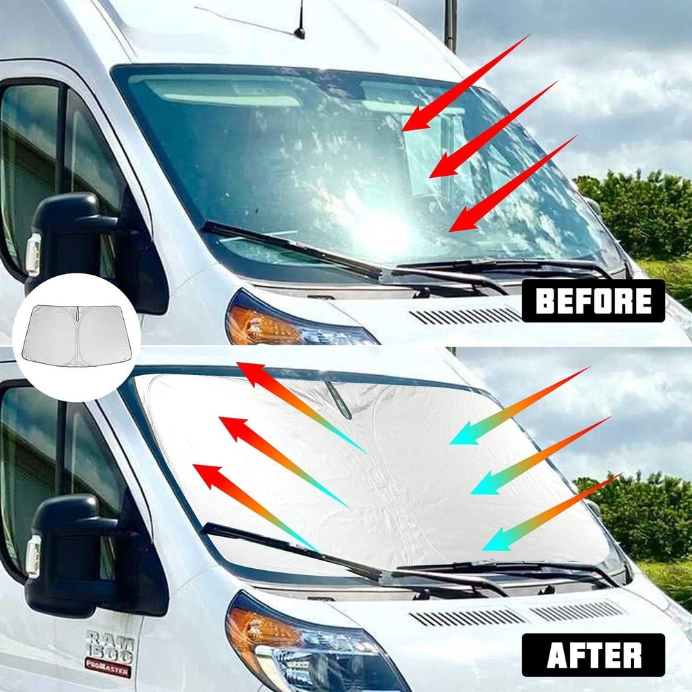 ROCCS Windshield Sunshade UV Ray Reflector Dodge Ram ProMaster, Silver,black