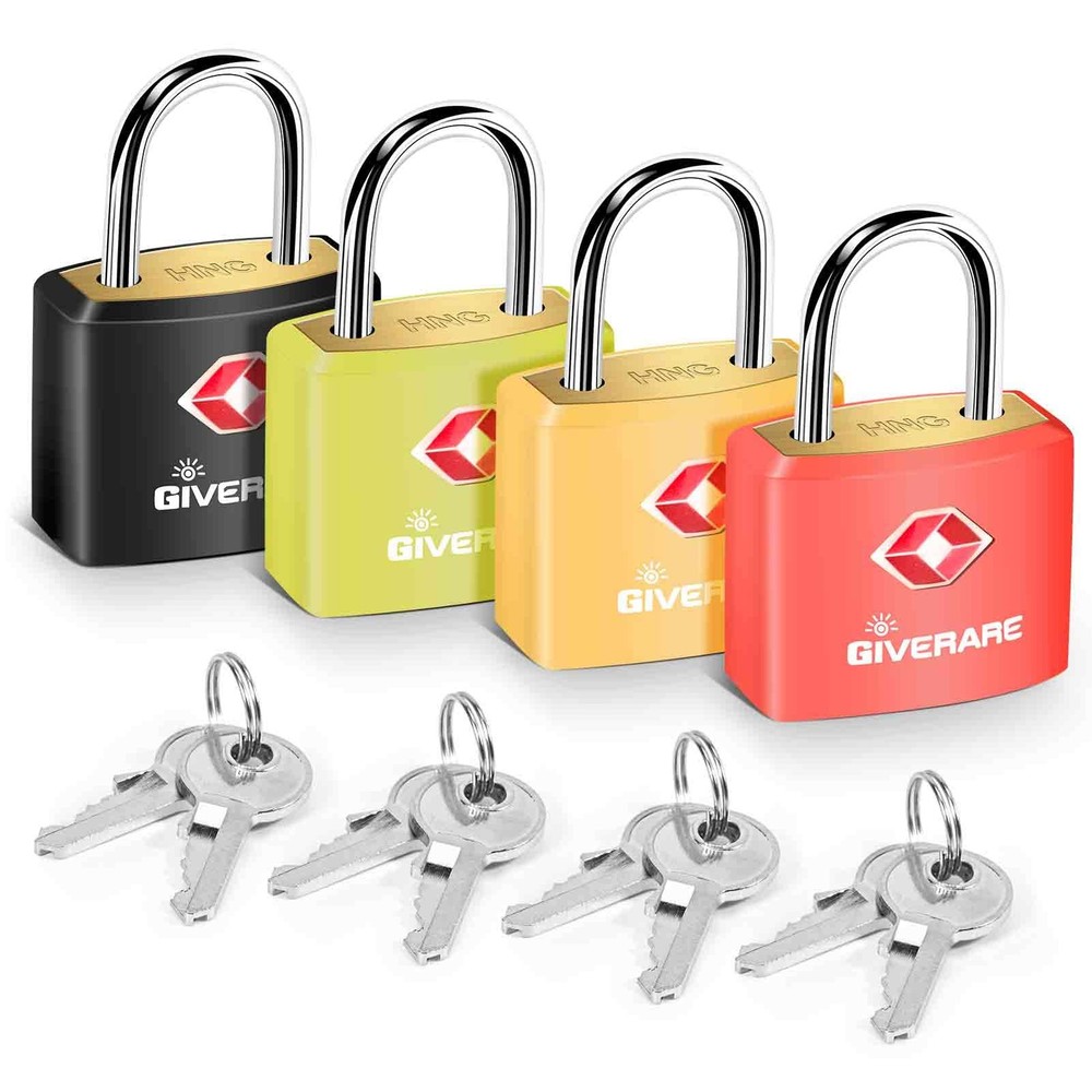 4 Pack TSA Approved Travel Luggage Locks with Keys, Solid Brass Copper Keyed ...
