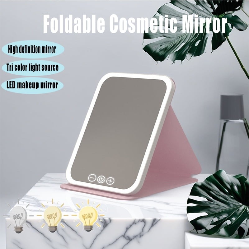 Makeup Mirror,With 3 Color Lights,Touch Screen Dimming Folding Light Up Mirror