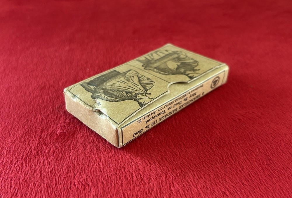 Vintage WWII Triangular Muslin Bandage Compressed Camouflaged Dye Field Dressing