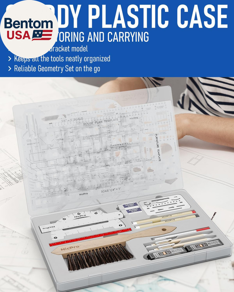 21PCS Professional Drafting Tools & Geometry Set with Case, Architect Compass &