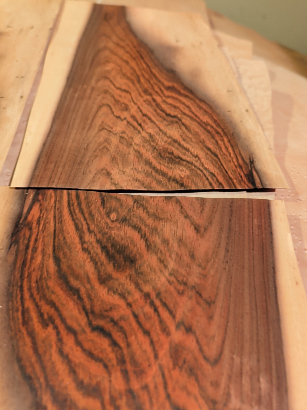 4 pieces of rosewood wood veneer 7" x 12 1/2" each raw 1/42" holes old