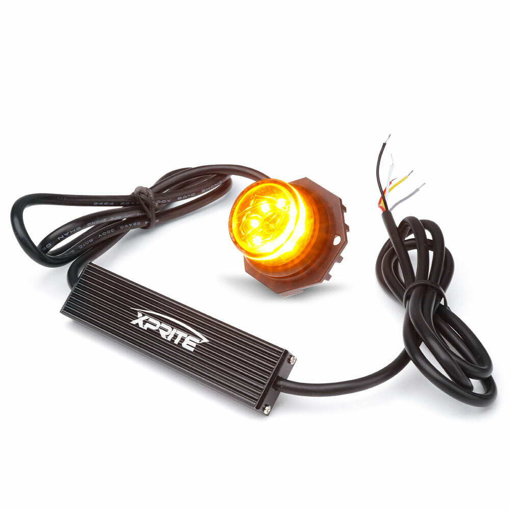 Xprite LED Hideaway Strobe Lights Amber Emergency Hazard Light Head Mounting 12V