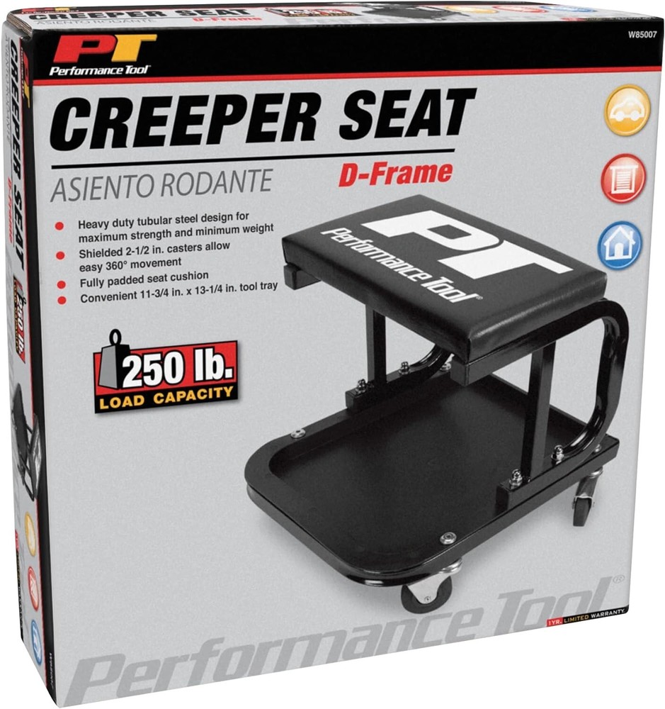 Comfortable Rolling Work Seat with Padded Cushion - Tool Tray Included