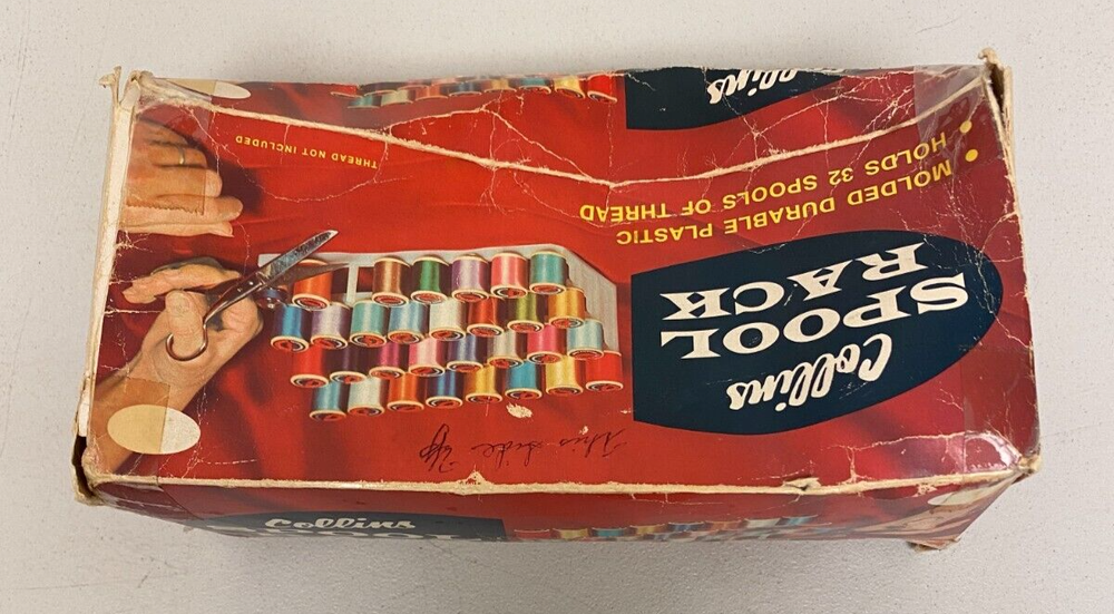 Vintage COLLINS SPOOL RACK HOLDS 32 SPOOLS OF THREAD/ WITH THREAD SPOOLS