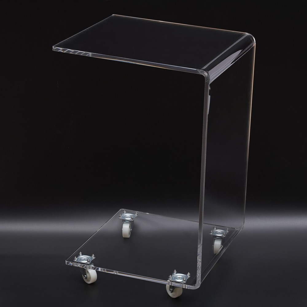 Acrylic Movable Clear Bedside Table C-Shaped End Table Snack Table on Wheels!