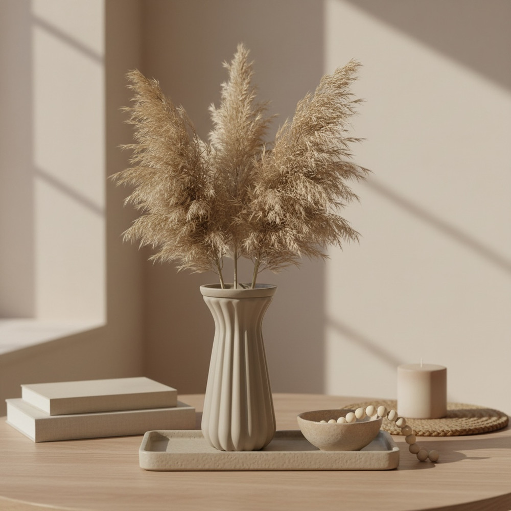 Minimalist Tan Matte 9” Vase with stripes