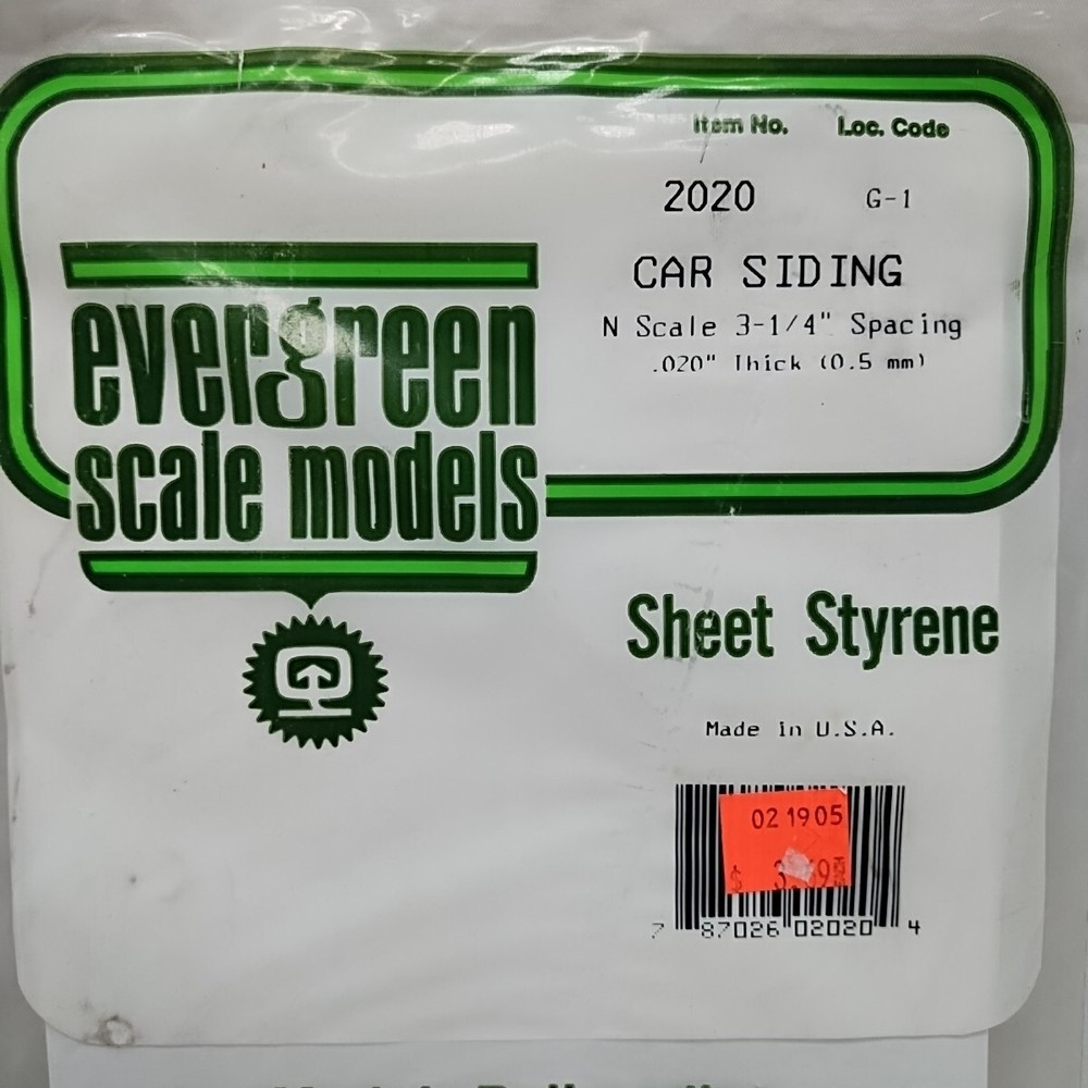 Evergreen Scale Models Car Siding N Scale 3-1/4" .020" Thick