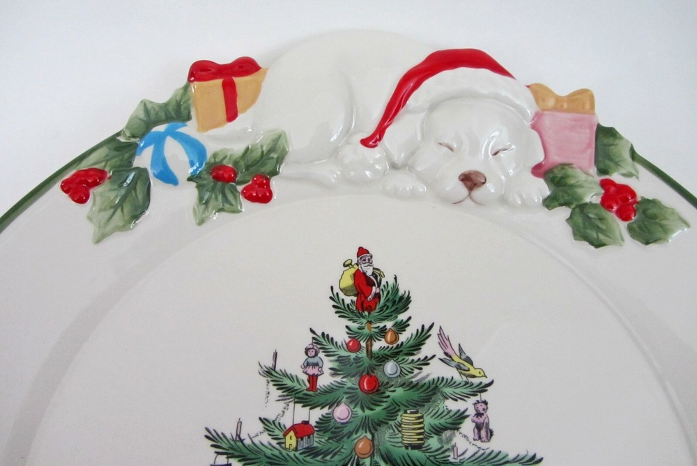Spode Christmas Tree Puppy Serving Platter Tray 13" NEW