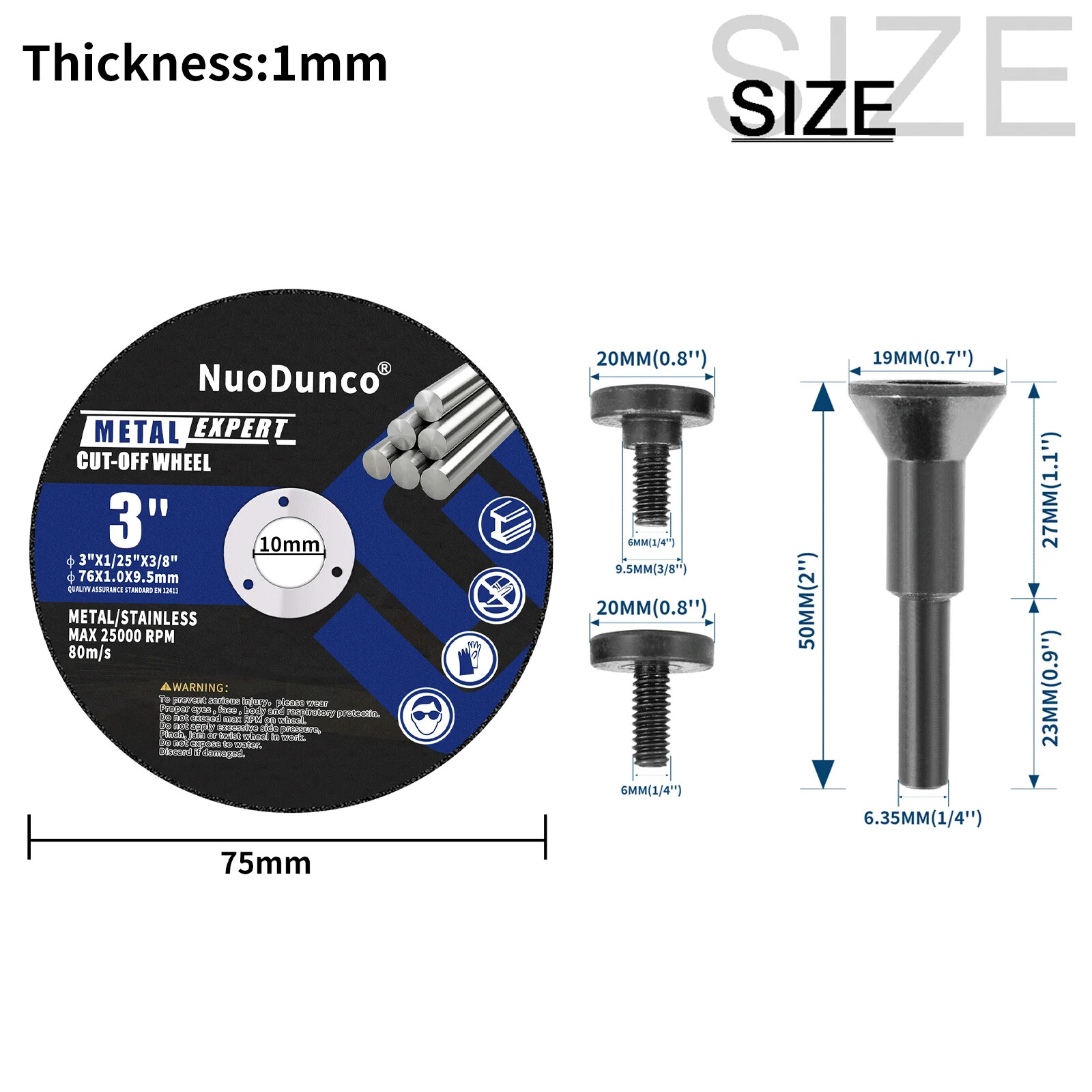 10Pcs 3 inch Cut Off Wheel with 1/4 in Mounting Mandrel Kit for Die Grinder