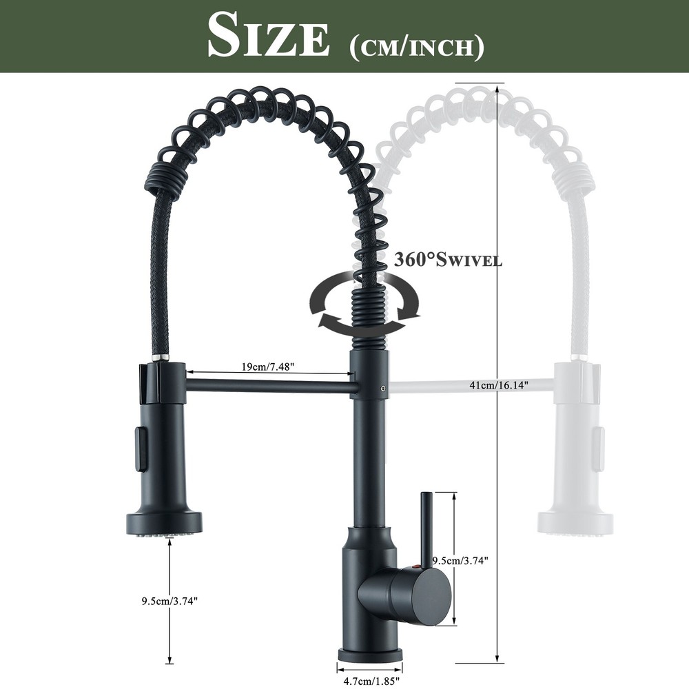 Black Kitchen Faucet with Pull Down Sprayer Commercial Single Handle Sink Faucet