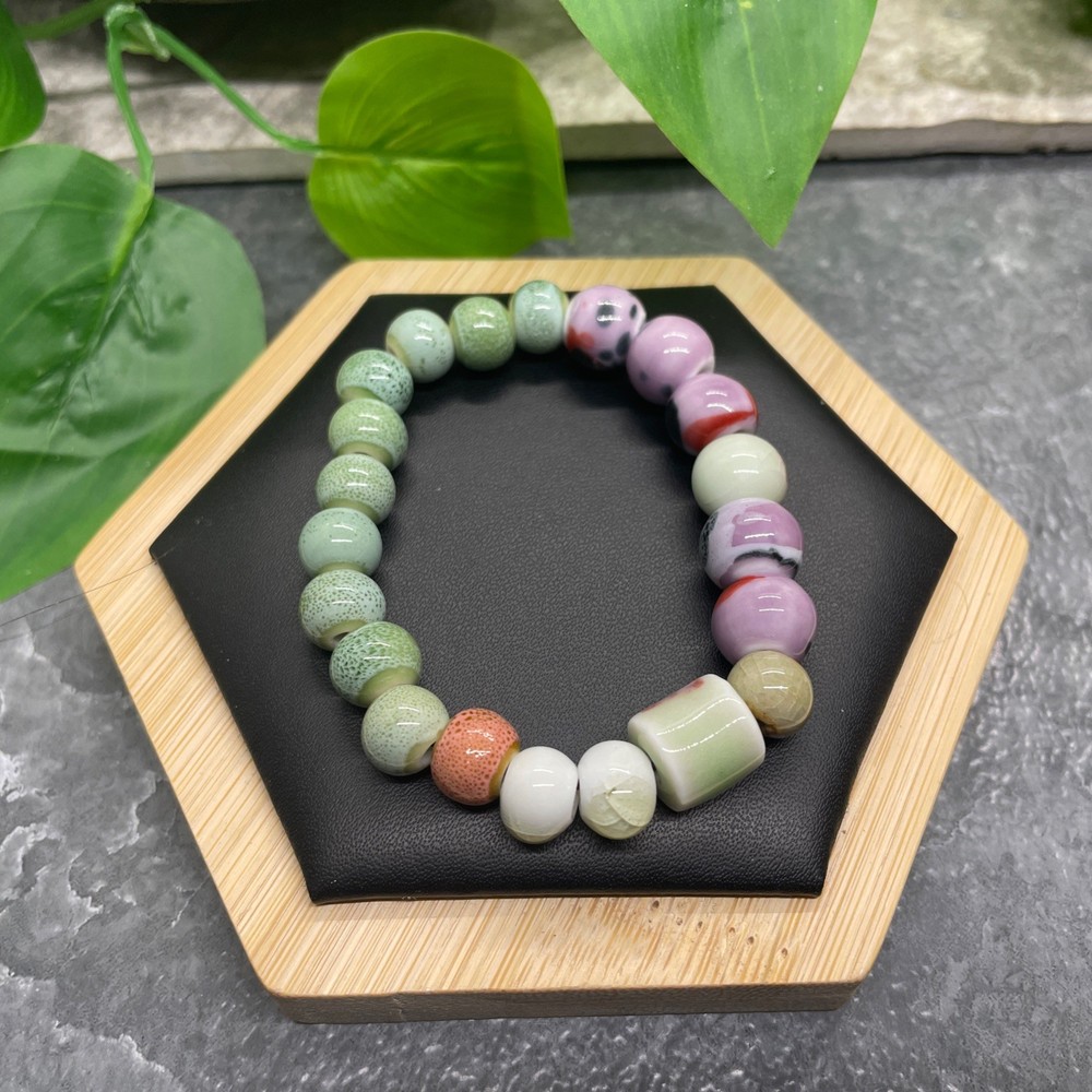 Handmade Ceramic Bead Beaded Stackable 6.25” Plus Stretch Bracelet New B494