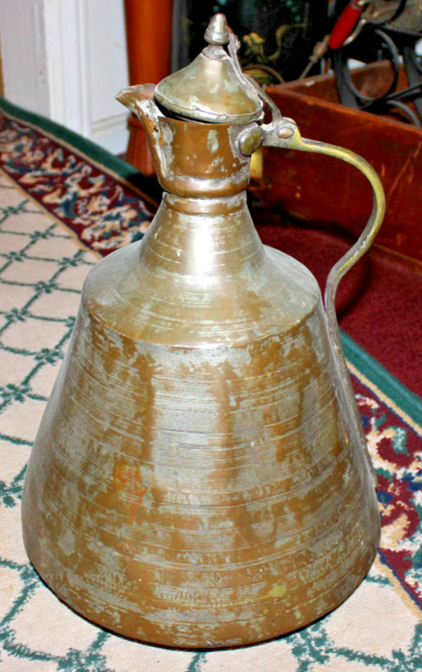 Antique Middle Eastern Asian Primitive Copper Water Pitcher Vessel Large